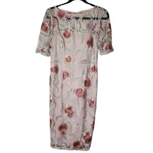 Adrianna Papell Dress Formal Sz 8 Sheath Embroidered Lace Wedding Guest Feminine